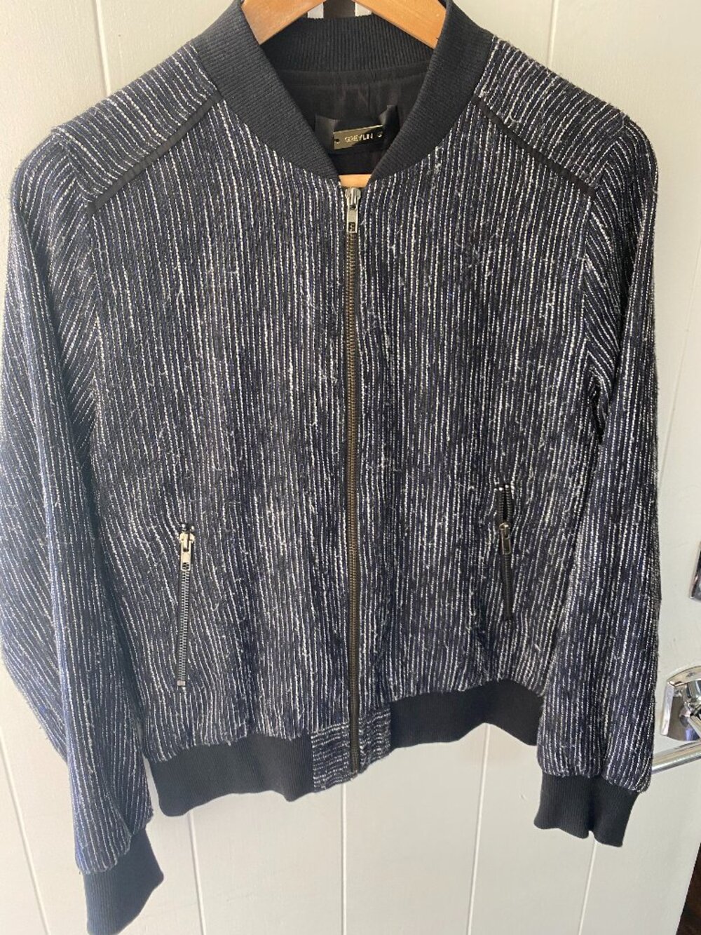 Greylin silk lined bomber jacket Blue Small Anthropologie